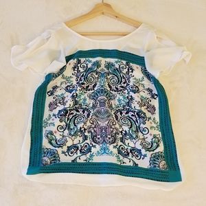 Charming Charlie cute pattern chiffon white blouse